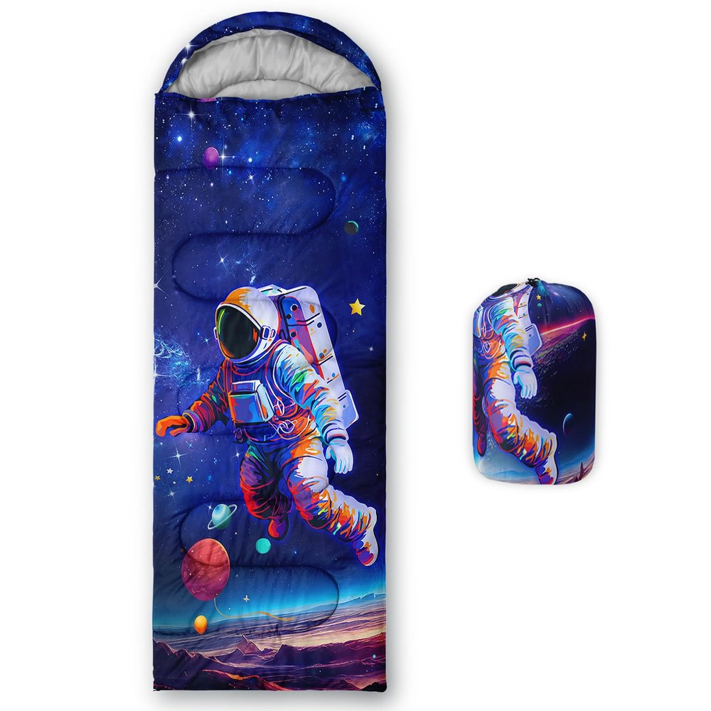 Axolotl Kids Astronaut Sleeping Bag,Galaxy Astronaut Space Camping Bag for Adults,Warm Cool Weather Galaxy Plants Sleeping Bag for Women Adults,Waterproof Lightweight Sleeping Bag for Camping Hiking