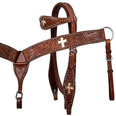 AD Saddlery Western Premium Leather Equestrian Trail Set Accessories Hand Carved Tooled Headstall, Breast Collar & Reins Comfortable for Horse Riding and Training Size: Full - Cob HD60 (Full)
