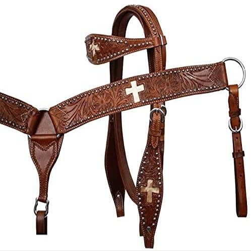 AD Saddlery Western Premium Leather Equestrian Trail Set Accessories Hand Carved Tooled Headstall, Breast Collar & Reins Comfortable for Horse Riding and Training Size: Full - Cob HD60 (Full)