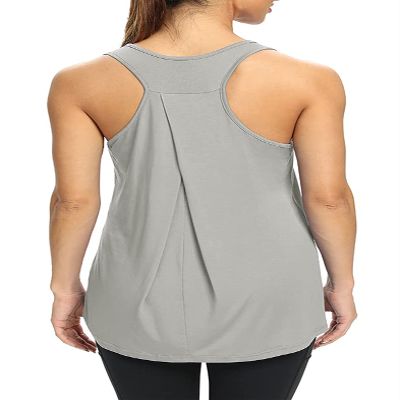Bestisun Womens Long Tank Tops Running Workout Yoga Clothing Athletic Wear Sports Gym Shirts Gray L