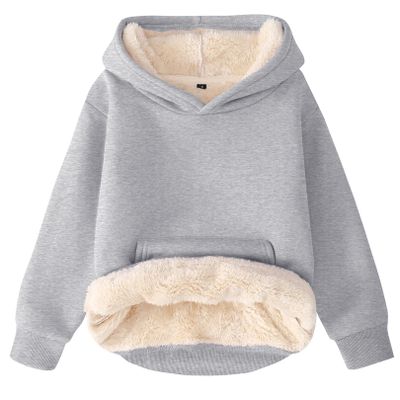 Flygo Unisex Boys Girls Fleece Lined Sherpa Hoodie Kids Warm Winter Hoodies Pullover Hooded Sweatshirt(LightGrey-XS)