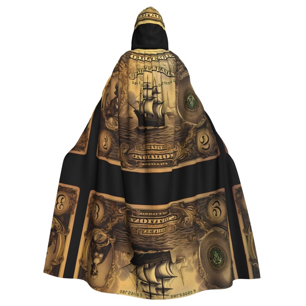 WHJYMX US Dollar Currency Money Printing Halloween Adult Hooded Cloak for Party Decoration and Costumes