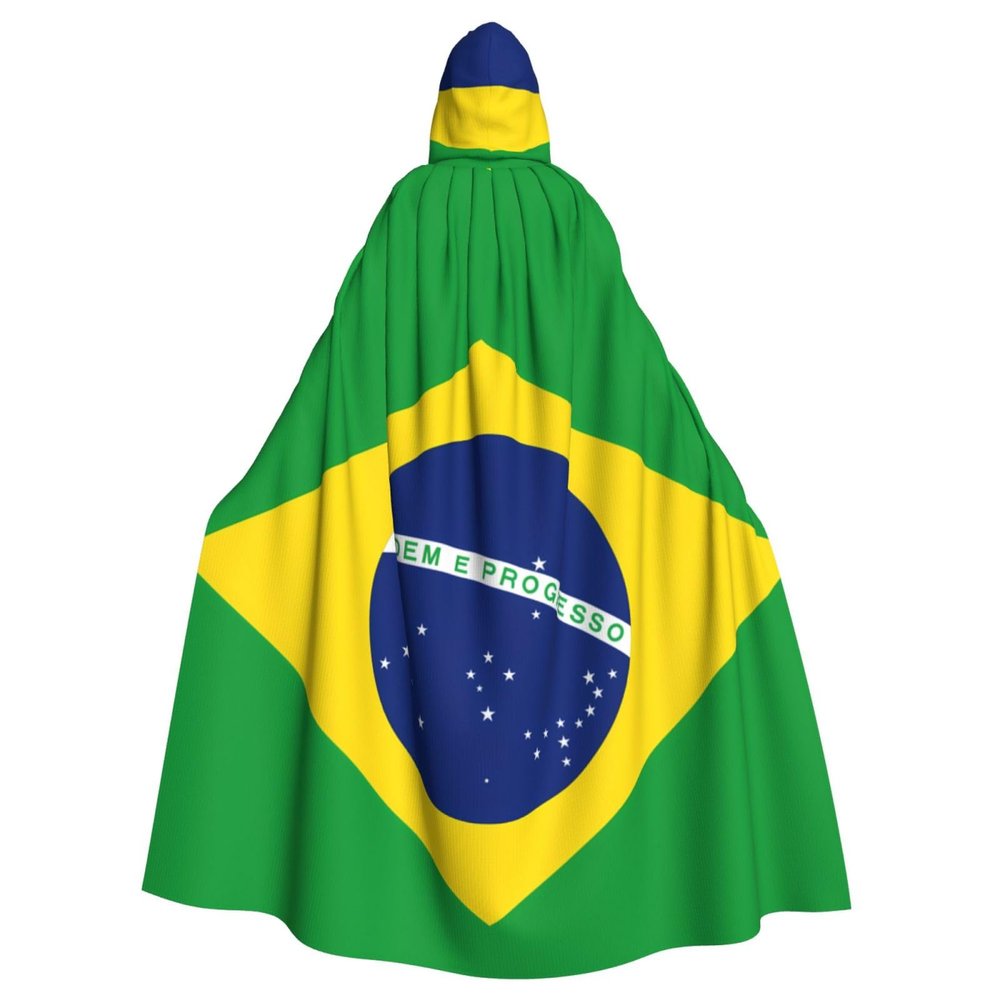 WHJYMX Brazilian flag Printing Halloween Adult Hooded Cloak for Party Decoration and Costumes