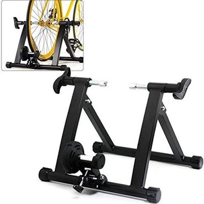 Dntum Foldable Steel Indoor Bicycle Trainer Portable Cycling Bike Training Stand Magnetic Reluctance Lower Noise Exercise Fitness, Load Bearing 135Kg, Black