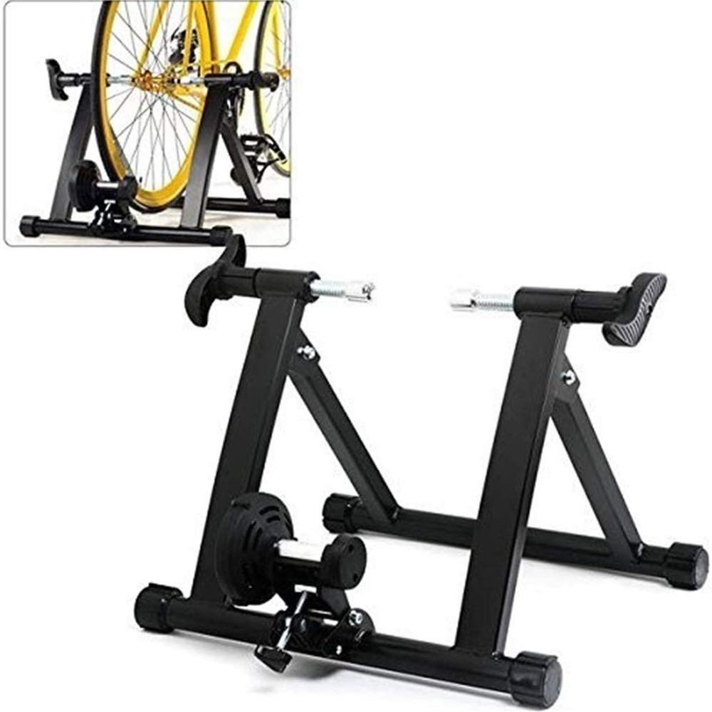 Dntum Foldable Steel Indoor Bicycle Trainer Portable Cycling Bike Training Stand Magnetic Reluctance Lower Noise Exercise Fitness, Load Bearing 135Kg, Black