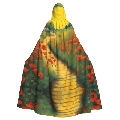 WHJYMX Poppies Field Yellow Brick Road Printed Halloween Adult Hooded Cloak for Cosplay Costumes and Theme Parties