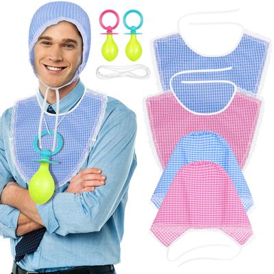Abaodam 2 Sets Adult Baby Costume for Men Women, Big Baby Costume Accessories with Giant Pacifier, Bonnet Hat & Bib, Prank Gifts for Bachelor Party & Gender Reveal Ideas