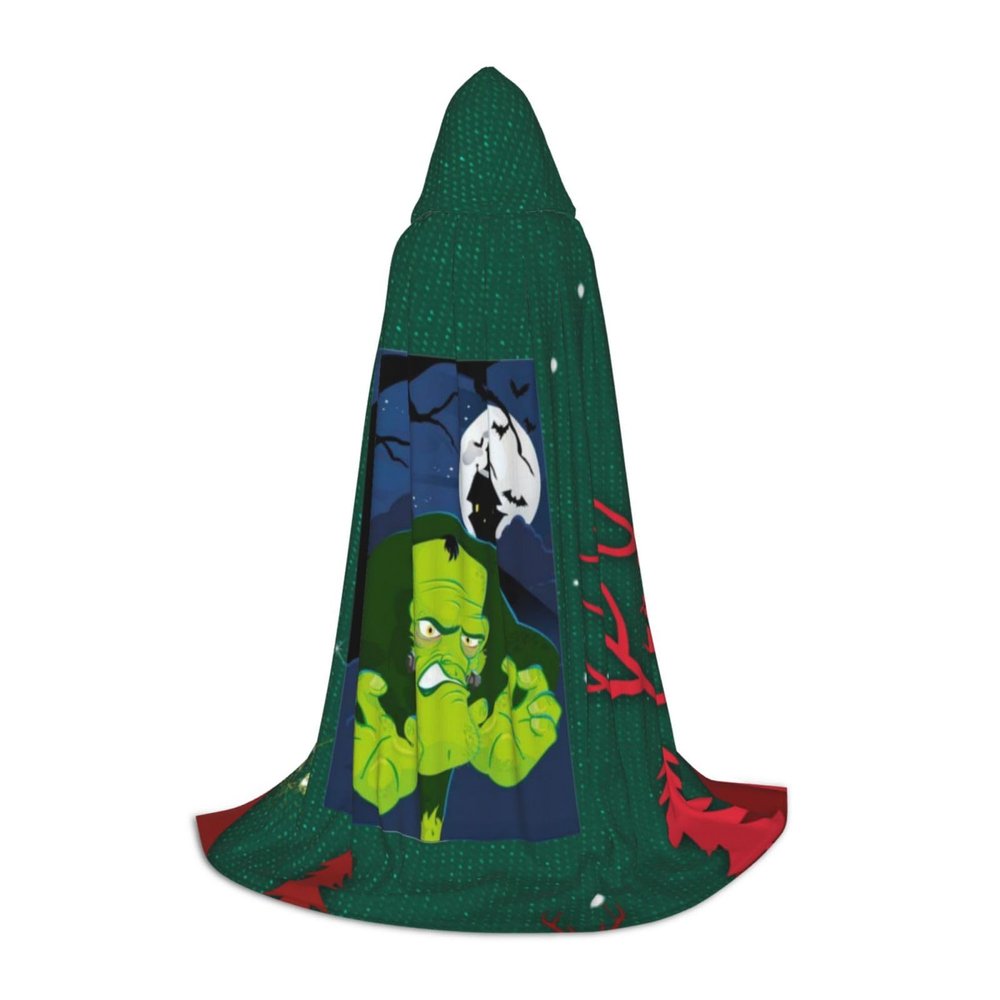 Aqin happy Print Hooded Cape For Teenagers Halloween party cosplay costume cape S size length:35 inches/88 cm,M size length:47 inches/118 cm,L size length:55 inches/138 cm,(from shoulder to hem)