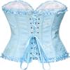 ADELCE Women's Lace Up Corset Boned Floral Overbust Shapewear Lingerie Bustier Bodyshaper Top Crystal Blue M view 2