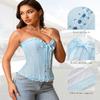 ADELCE Women's Lace Up Corset Boned Floral Overbust Shapewear Lingerie Bustier Bodyshaper Top Crystal Blue M view 3