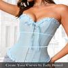 ADELCE Women's Lace Up Corset Boned Floral Overbust Shapewear Lingerie Bustier Bodyshaper Top Crystal Blue M view 4