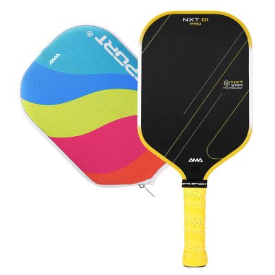 AMA SPORT Carbon Fiber Pickleball Paddles USAPA Approved 16mm Pickleball Paddle Friction Textured Surface Thermoformed Pickleball Racket with Propulsion PP Honeycomb Core (NXT 01 PRO-Yellow)