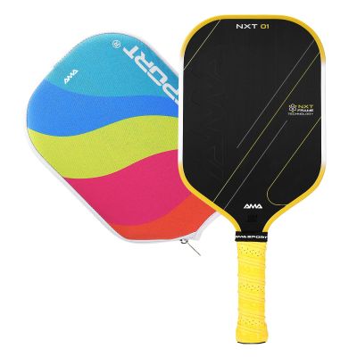 AMA SPORT Carbon Fiber Pickleball Paddles USAPA Approved 16mm Pickleball Paddle Friction Textured Surface Thermoformed Pickleball Racket with Propulsion PP Honeycomb Core (NXT 01-Yellow)