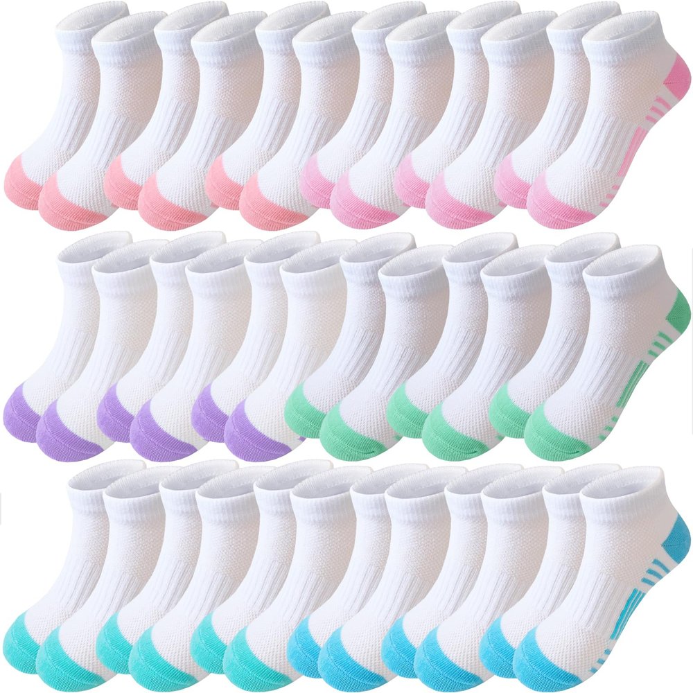Bemeol Girls Socks 18 Pairs Ankle Socks Girls Running Athletic Low Cut Sock for Little Big Kids(10-14 Years)