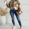 Aluxora Cropped Flannel Jacket, Women Cropped Plaid Flannel Shirt Jacket, 2024 Fall Fashion Flannel Button Down Jacket (Red,XL) view 4