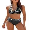 AI'MAGE Women's High Waisted Bikini Sets Tummy Control Swimsuits 2026 Two Piece Bathing Suits Color Block Halter Swim Suits, Black Leaf, XL view 1