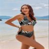 AI'MAGE Women's High Waisted Bikini Sets Tummy Control Swimsuits 2026 Two Piece Bathing Suits Color Block Halter Swim Suits, Black Leaf, XL view 3