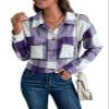 Aluxora Cropped Flannel Jacket, Women Cropped Plaid Flannel Shirt Jacket, 2024 Fall Fashion Flannel Button Down Jacket (Purple,XL)