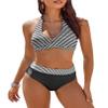 AI'MAGE Women's High Waisted Bikini Sets Tummy Control Swimsuits 2026 Two Piece Bathing Suits Color Block Halter Swim Suits, Black Striped, XL view 1