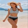 AI'MAGE Women's High Waisted Bikini Sets Tummy Control Swimsuits 2026 Two Piece Bathing Suits Color Block Halter Swim Suits, Black Striped, XL view 2