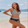 AI'MAGE Women's High Waisted Bikini Sets Tummy Control Swimsuits 2026 Two Piece Bathing Suits Color Block Halter Swim Suits, Black Striped, XL view 3