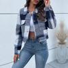 BZDVS Aluxora Cropped Flannel Jacket, Women's Casual Navy Blue Short Coat, Fall Fashion, S view 3