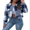 Aluxora Cropped Flannel Jacket, Women Cropped Plaid Flannel Shirt Jacket, 2024 Fall Fashion Flannel Button Down Jacket (Navy Blue,M)