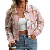 Aluxora Cropped Flannel Jacket, Women Cropped Plaid Flannel Shirt Jacket, 2024 Fall Fashion Flannel Button Down Jacket (Pink,M)