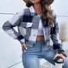 Aluxora Cropped Flannel Jacket, Women Cropped Plaid Flannel Shirt Jacket, 2024 Fall Fashion Flannel Button Down Jacket (Gray,M) view 4