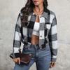 Aluxora Cropped Flannel Jacket, Women Cropped Plaid Flannel Shirt Jacket, 2024 Fall Fashion Flannel Button Down Jacket (Black White,S) view 2