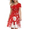 Biyejit Cute Snowman Women's Casual Flowy Loose Dresses A Line Sundresses Midi Length Swing Red Christmas Dress for Women Ladies Size S-4XL view 1