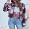 Aluxora Cropped Flannel Jacket, Women Cropped Plaid Flannel Shirt Jacket, 2024 Fall Fashion Flannel Button Down Jacket (Wine,L) view 2