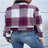 Aluxora Cropped Flannel Jacket, Women Cropped Plaid Flannel Shirt Jacket, 2024 Fall Fashion Flannel Button Down Jacket (Wine,L) view 4
