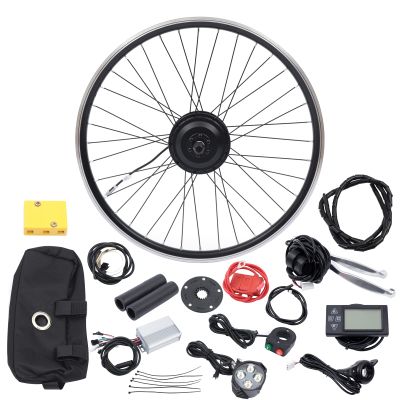 Electric Bike Conversion Kit, 350W 36V E-bike Kit 26" Front Wheel Motor Brushless and Gearless Hub Motor Set Bicycle BLDC Controller with LCD Display Controller PAS Brake Lever for 26*1.95 Tire
