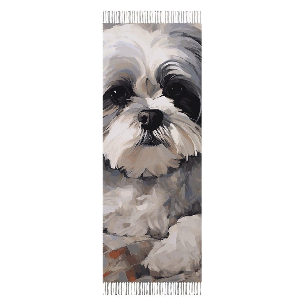 BVNMT Winter Tassel Scarfs for Women, Shih Tzu Printed Fashion Imitation Cashmere Feel Women Scarf, Women Wrap Shawl And Wraps, Long Blanket Scarf,Pashmina Shawls 78.7 X 27.6 X 3.9 Inches