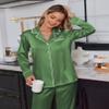 Ekouaer Satin Pajama Set for Women Silky Sleepwear Long Sleeve Top and Pants Button Down Pjs Lounge Set Bright Green view 2
