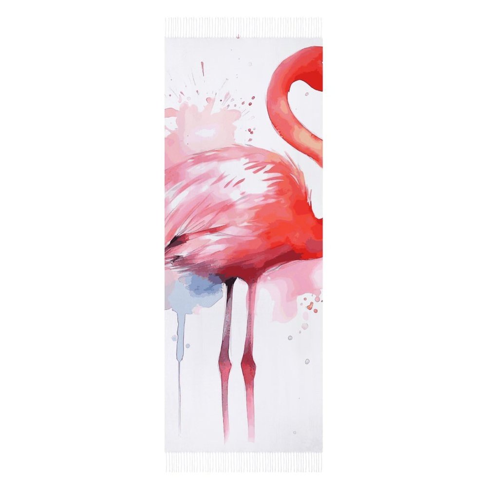 Winter Tassel Scarfs for Women, Pink Flamingo Watercolor Printed Fashion Imitation Cashmere Feel Women Scarf, Women Wrap Shawl And Wraps, Long Blanket Scarf,Pashmina Shawls 78.7 X 27.6 X 3.9 Inches