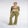 Sunzel Flare Leggings for Women with Pockets, Crossover Yoga Pants with Tummy Control, High Waisted and Wide Leg Side Pockets 30" Olive Green X-Small view 3