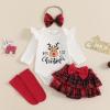 Baby Girl Christmas Outfits Santa Baby Romper Plaid Ruffle Shorts Set Headband Socks 4Pcs Newborn Xmas Clothes (White, 12-18 Months) view 2