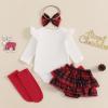 Baby Girl Christmas Outfits Santa Baby Romper Plaid Ruffle Shorts Set Headband Socks 4Pcs Newborn Xmas Clothes (White, 12-18 Months) view 3