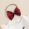 Baby Girl Christmas Outfits Santa Baby Romper Plaid Ruffle Shorts Set Headband Socks 4Pcs Newborn Xmas Clothes (White, 12-18 Months) view 4