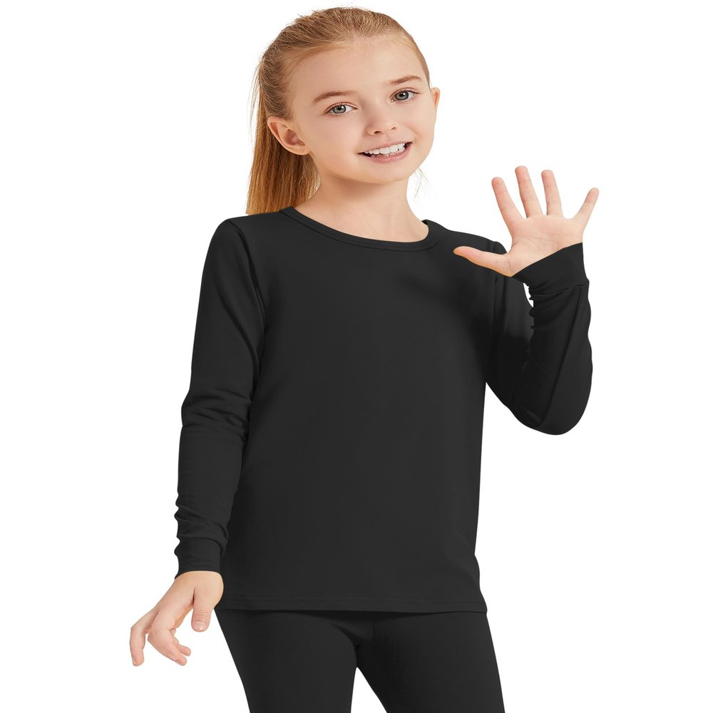 2T to 13Years Girls Basic Long Sleeve Shirts Toddler Kids Soft Cotton Tee Crew Neck Solid Tops(Black 8Y)