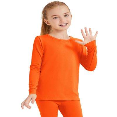 2T to 13Years Girls Basic Long Sleeve Shirts Toddler Kids Soft Cotton Tee Crew Neck Solid Tops(Orange 4T)