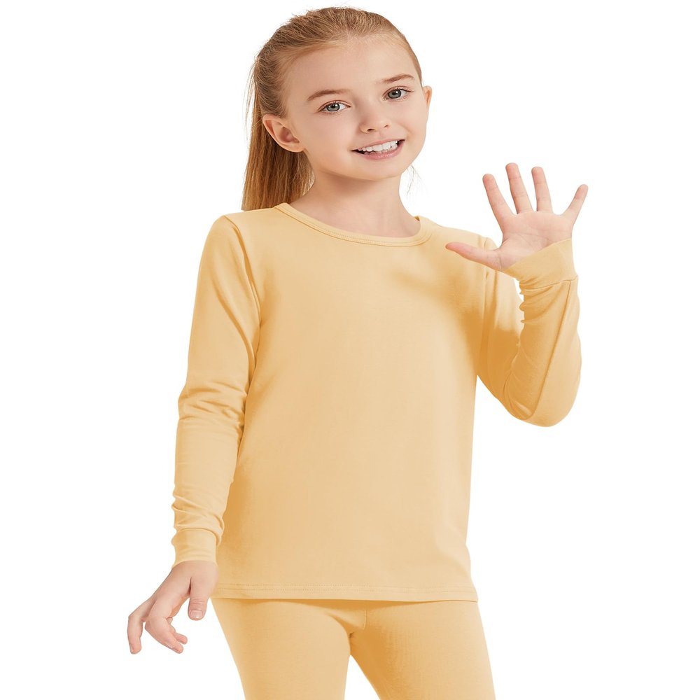 2T to 13Years Girls Basic Long Sleeve Shirts Toddler Kids Soft Cotton Tee Crew Neck Solid Tops(Beige 8Y)
