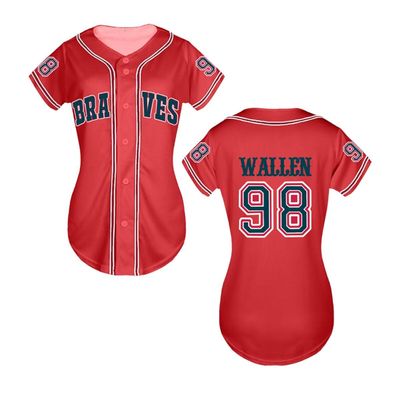98 Baseball Jersey Shirt Women Fan Tshirts Country Vintage Jersey Button Down Short Sleeve Tops Active Shirts Red