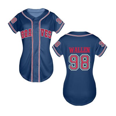 98 Baseball Jersey Shirt Women Fan Tshirts Country Vintage Jersey Button Down Short Sleeve Tops Active Shirts Blue