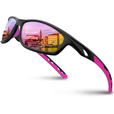 RIVBOS Sports Sunglasses(Sports eyewear) for Men's and Women's Fishing, Cycling, and Outdoor Activities 8z802-1 Black&pink