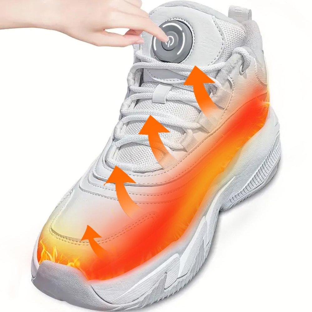 Heated Shoes for Men Rechargeable, Heating Sneakers for Women, 4000mAh Electric Self Heating Shoes Up to 20 H, Camping Foot Warmers for Outdoors Work Fishing Hunting Skiing Cycling (White, 5)
