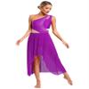 Winnrchan Womens Lyrical Dance Costume Flowy Mesh One Shoulder Dress Modern Contemporary Dance Costume Purple Small view 1