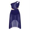 Winnrchan Womens Lyrical Dance Costume Flowy Mesh One Shoulder Dress Modern Contemporary Dance Costume NavyBlue XX-Large view 3
